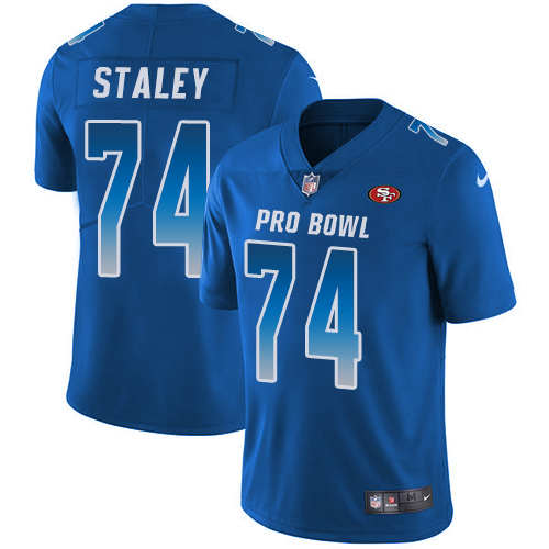 Nike 49ers #74 Joe Staley Royal Men's Stitched NFL Limited NFC 2018 Pro Bowl Jersey - Click Image to Close